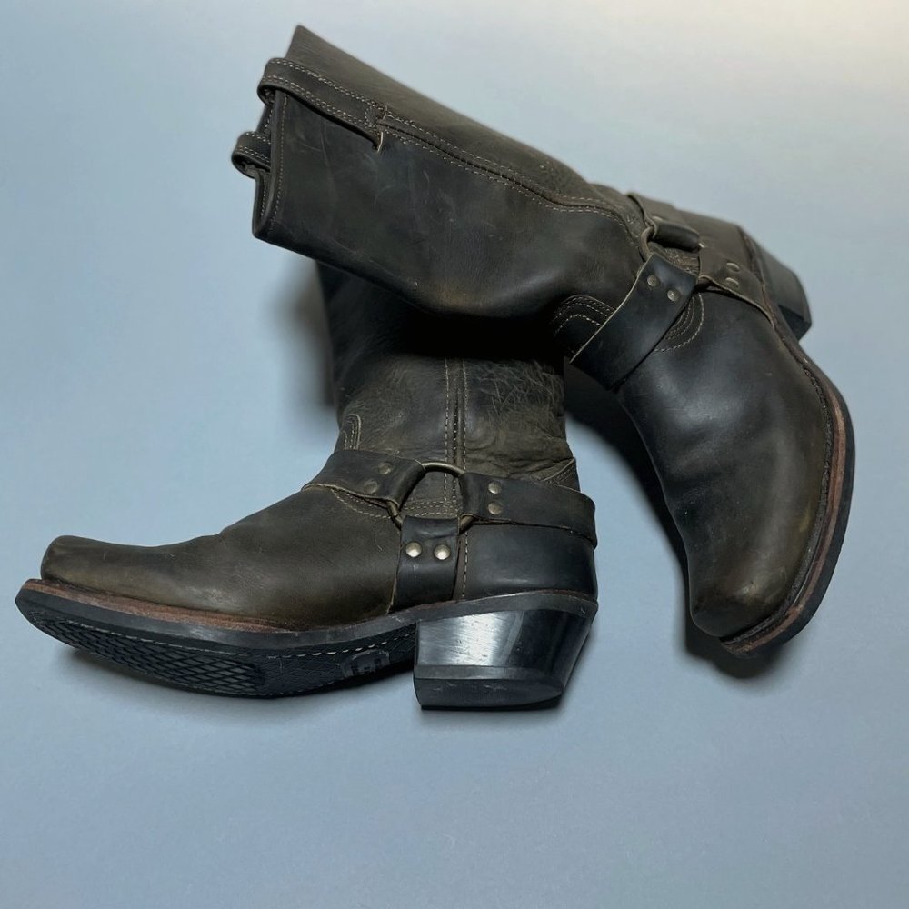 Frye Harness 12R Vintage Rare Olive Green Leather Boots Size 9.5 / EU 40.5